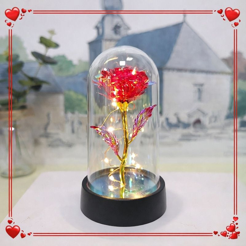 Róża w szklanej kopule LED