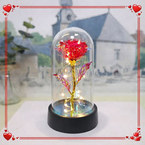 Róża w szklanej kopule LED